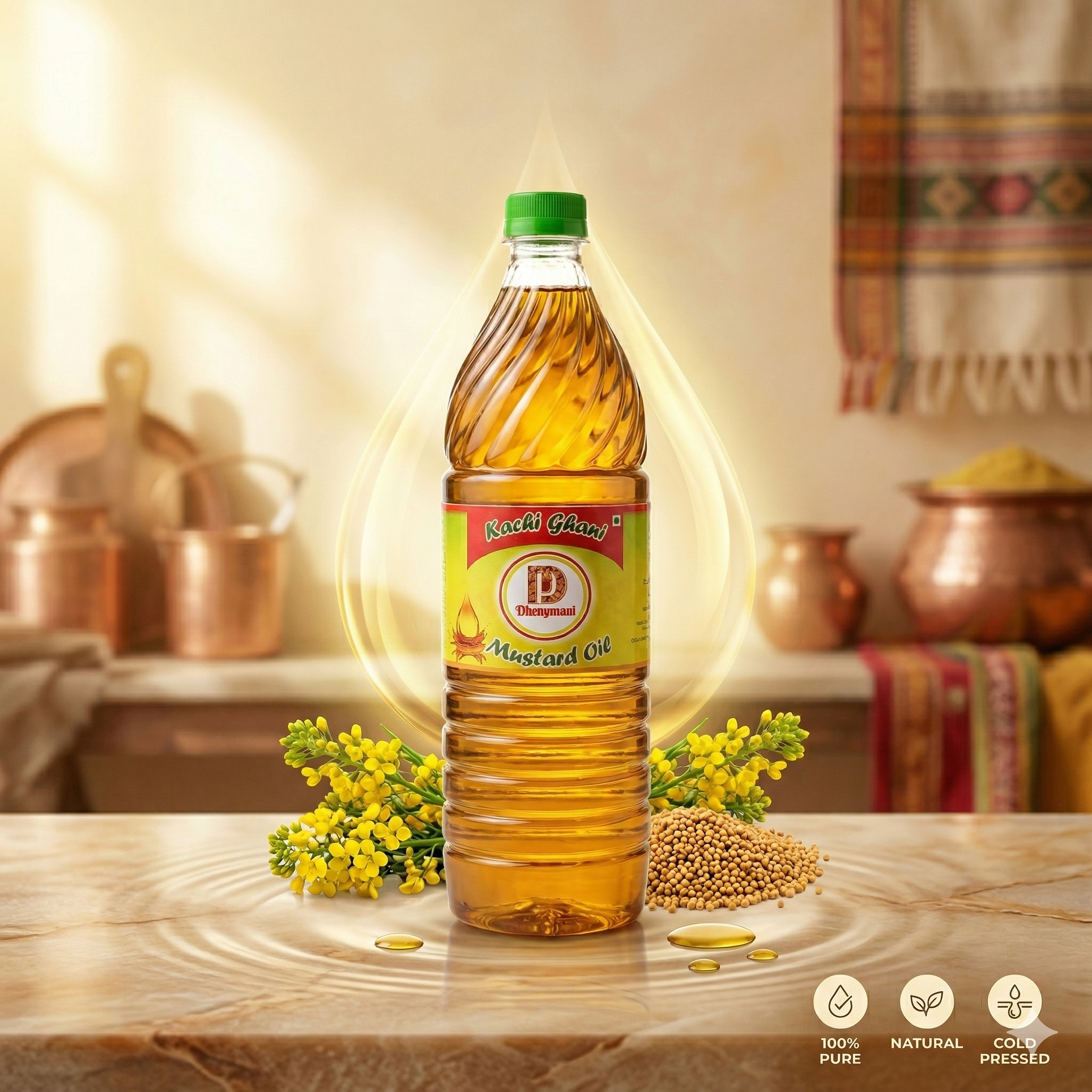 Dhaanmani Kachi Ghani Mustard Oil – 100% Pure Cold Pressed Mustard Oil for Cooking